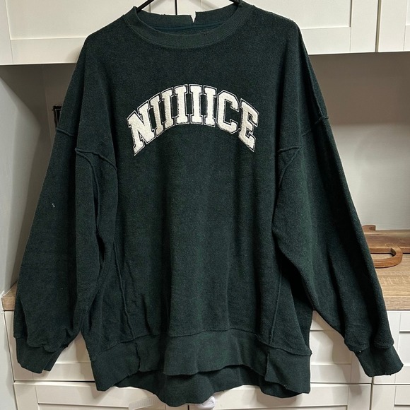 aerie Tops - Aerie The Chill Cozy Terry Cloth Sweatshirt Green Oversized NIIIIICE Pullover L